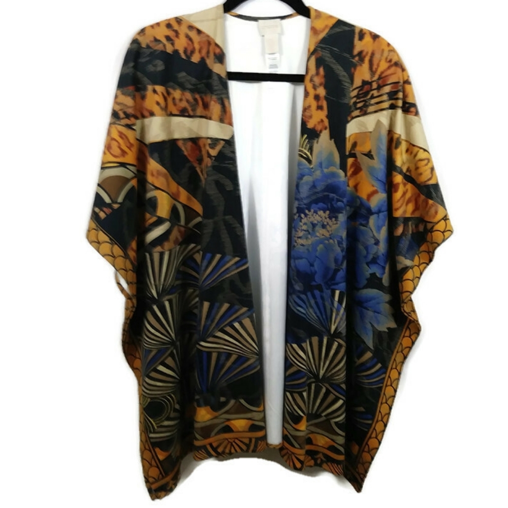 Chico's Cheetah Festival Ruana Open Front Wrap Kimono Poncho One Size - Picture 16 of 16